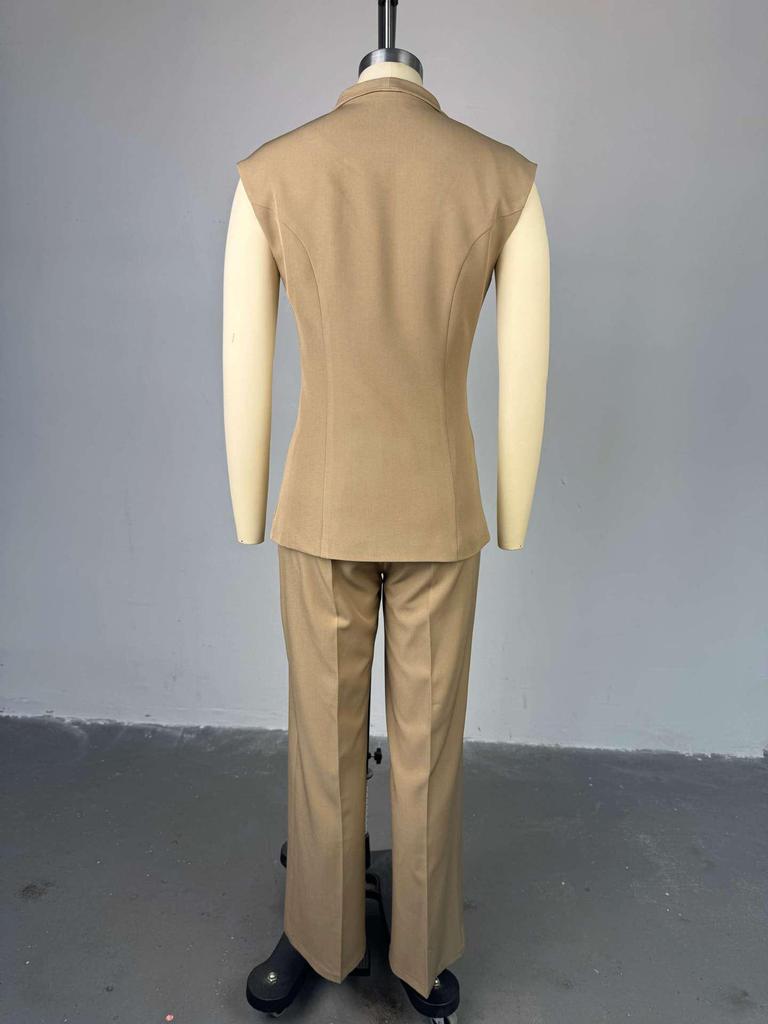 2025 Sommer Damen Doppelreiher Weste und Hose mit hoher Taille Set