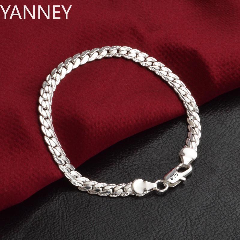 

925 silver Classic flat sideways chain Bracelets necklace for women men s Fashion Party Wedding Jewelry Gifts pulseras 18cm