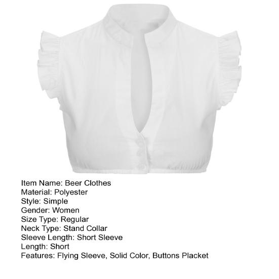 Women Beer Suit Stand Collar Flying Short Sleeve Buttons Placket Traditional Bodywear Oktoberfest Shirt with Short Waist Elastic Belt