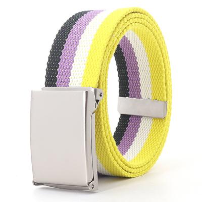 120cm Colorful Stripes Canvas Belt for  Women Jeans Waistband Adjustable Belt Men Outdoor Travel Tactical Metal Buckle Belt