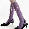 Lolita Long Socks for Women JK Sweet Butterfly Knot Cotton Stockings  Female Breathable Over The Knee High Tube Bowknot Socks