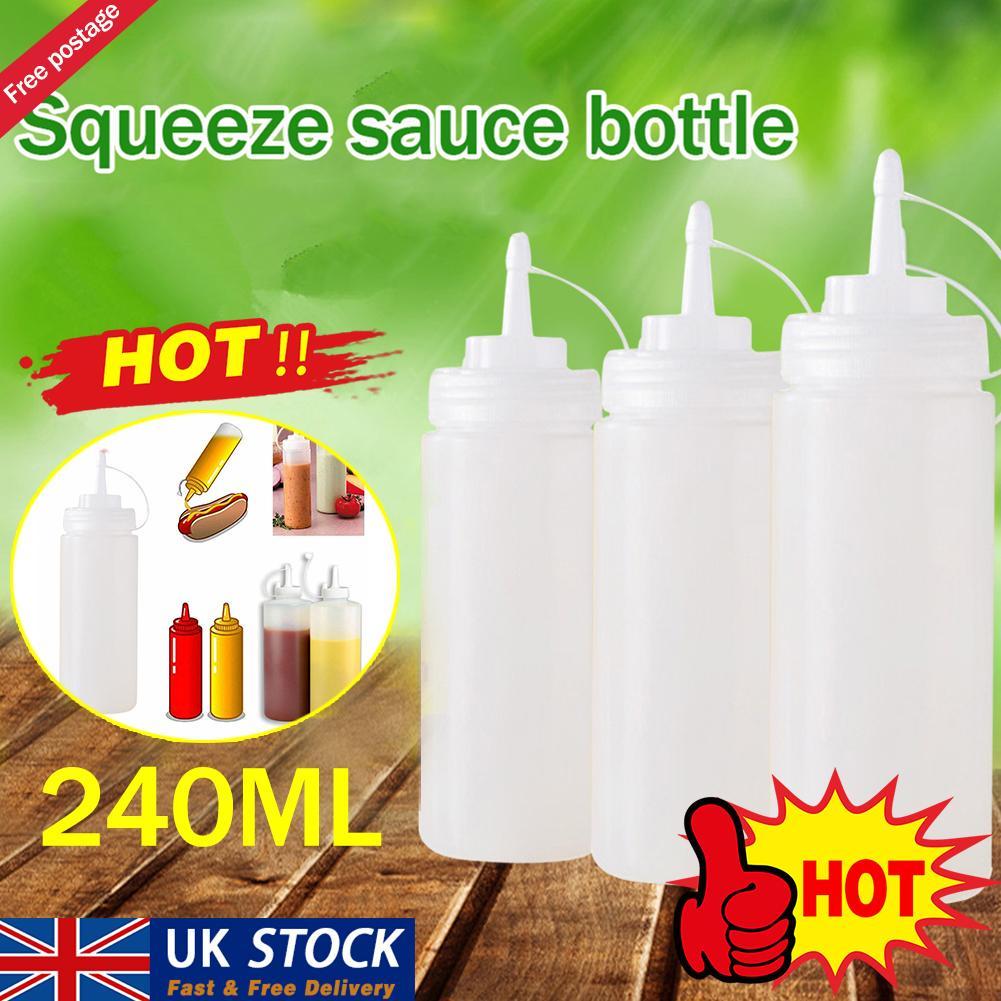 240ml Plastic Clear Squeeze Squeezy Ketchup Sauce Bottle Dispenser Mayo Kitchen Bottles Z4W5