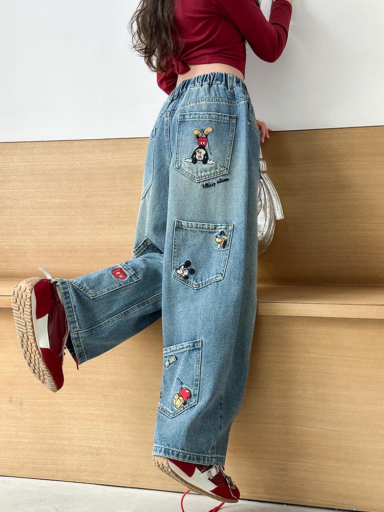 Mädchen Cartoon Straight Leg Wide Jeans - Frühling/Herbst 2025 Kollektion für große Kinder