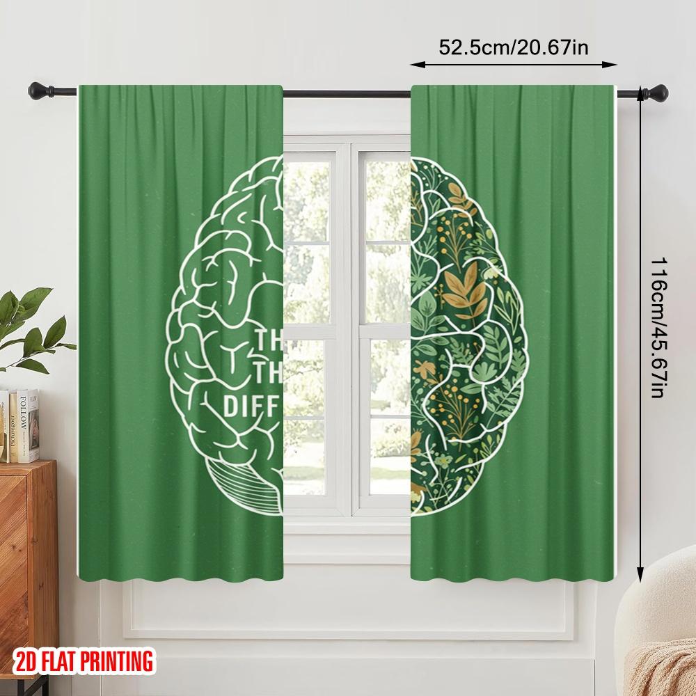 2 Stück 2D Flachdruck Fenstergardinen Gehirn Blume Polyester Ohne Strom Familienfeier Perfekt für Zuhause & Party