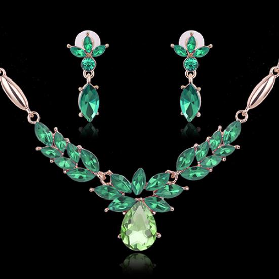 Dámsky kamienkový kvetinový prívesok náhrdelník zo zliatiny náušnice súprava svadobných šperkov