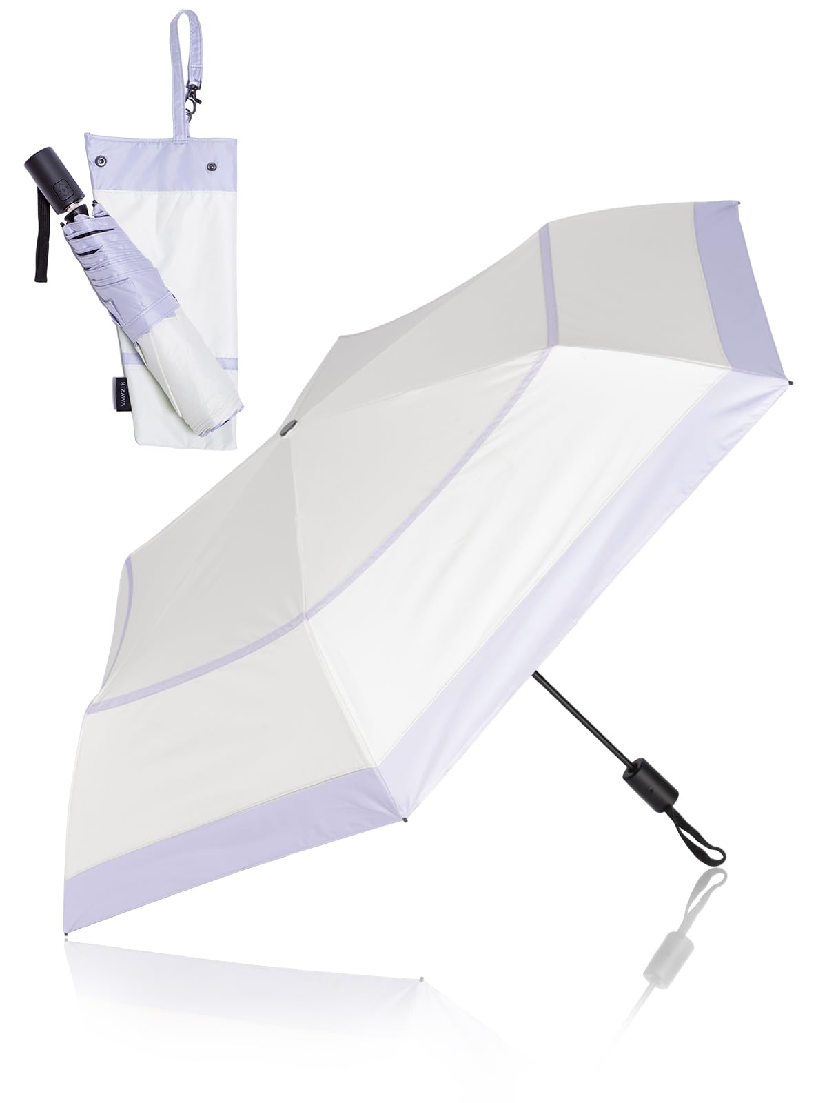 

KIZAWA Зонт из углеродного волокна с автоматическим УФ-светом, складной, уровень 5 водонепроницаемости, для полной защиты от света и жары, складной, 6 спиц по 53 см, основной цвет - фиолетовый