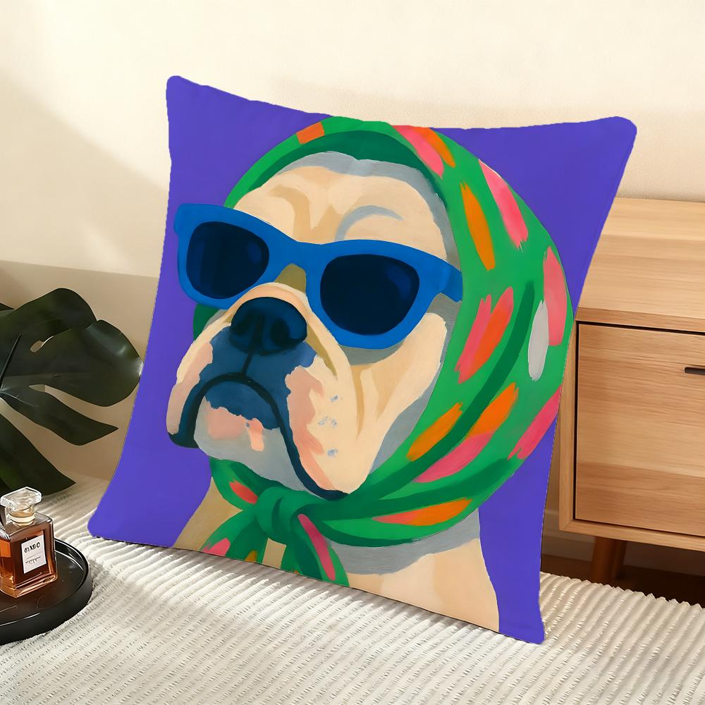 Animals Wearing Bandanas Cushion Cover Silky Short Plush Home Sofa Cushion Cover - Invisible Zipper Home Decoration