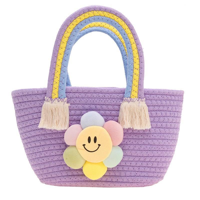 Children's Handbag Cotton Rope Woven Bag Gift Basket Shoulder Cartoon Sunflower Rainbow