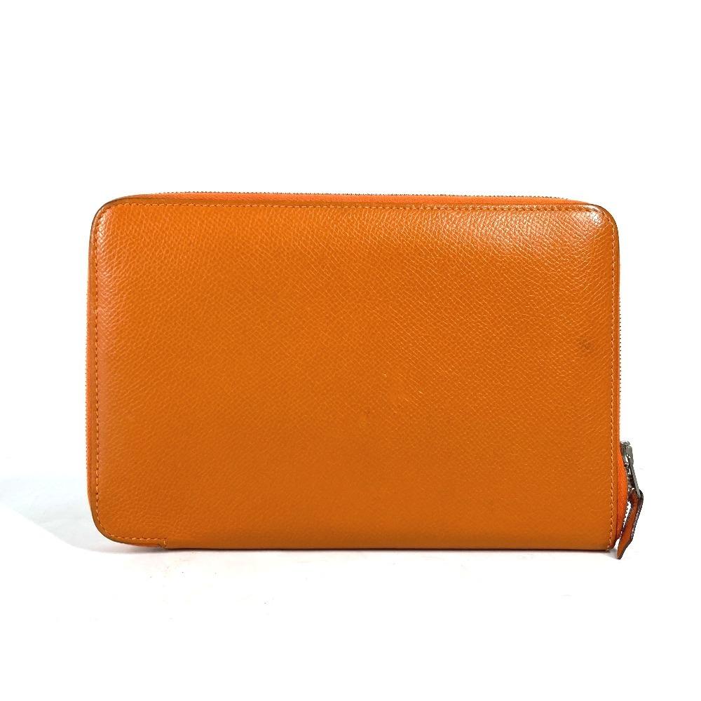 HERMES Azap Integral Long wallet Zip Around Long Wallet Leather Orange