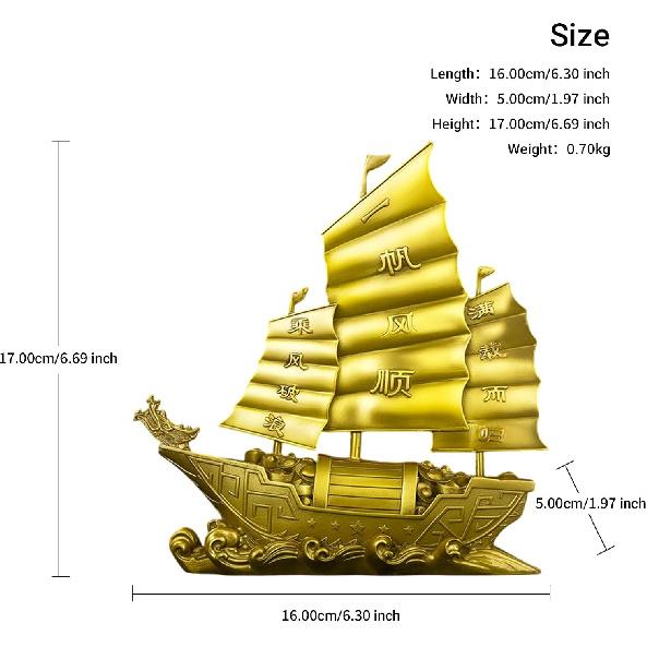 Brass 'Smooth Sailing' Dragon Head Ship Feng Shui Statue – Chinese Wealth & Prosperity Figurine for Entryway, Home Office Desk or Shelf Decor, Gift