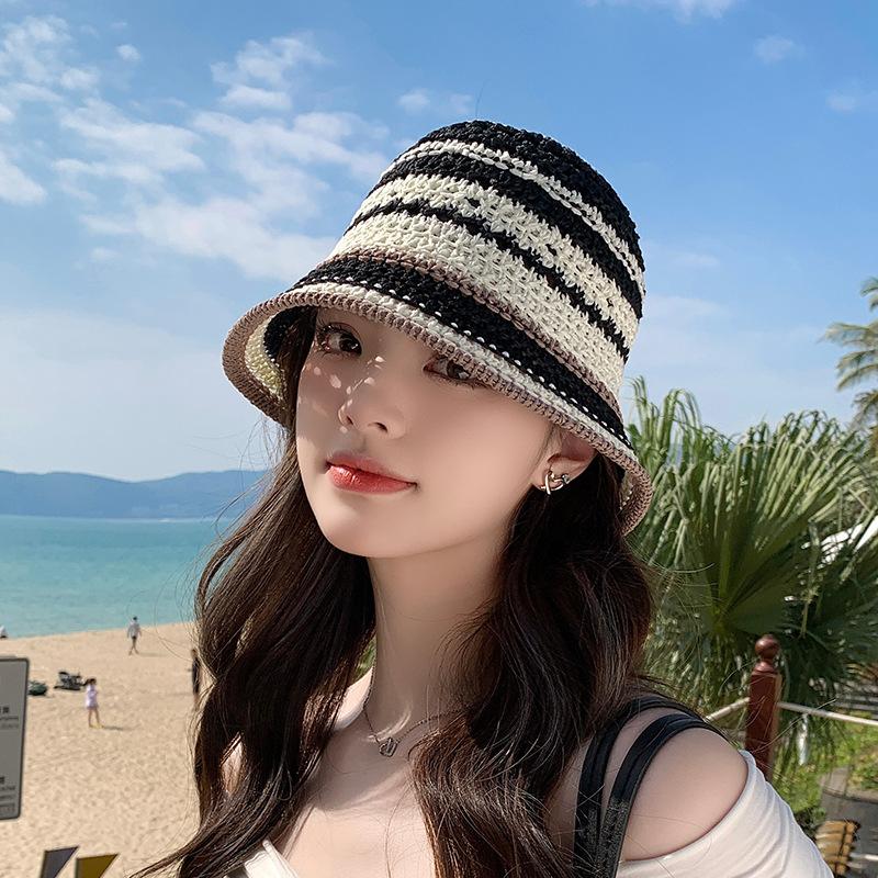 

Летняя выдолбленная соломенная плетеная шляпа рыбака для женщин, пляжная дышащая плетеная шляпа от солнца M（56-58cm）