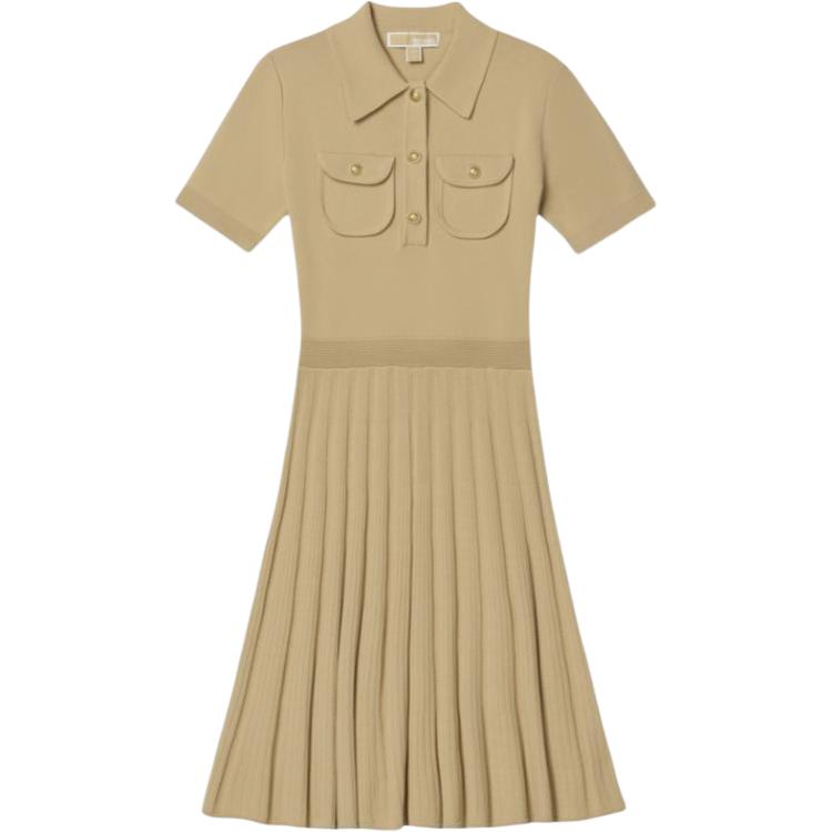 Michael Kors Ss26 Mid-Length Single-Breasted Polo Collar Knitted Short Sleeve Dress Slim Fit Women Dresses JT482HS5ZV-288
