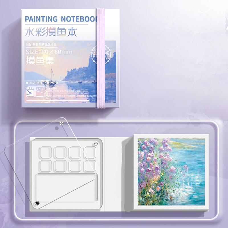 1Pc With Palettle Mini Painting Notebook Portable 50 Sheets School Sketching Creative Students Stationery Supply Watercolor