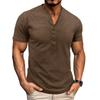 Men's Slim Fit Henley Shirt Short Sleeve Button V-neck Casual Solid Color T-shirt