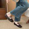 ~ Retro Pleated Lace-up Flat Mary Jane Shoes Shallow Mouth Single Shoes Women's Round Head One Pedal Ballet Shoes