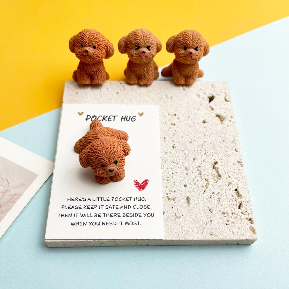 1 PC DIY Cute Teddy Resin Pocket Hug Card, Puppy Series Figurine Gift Card, Holiday Gift