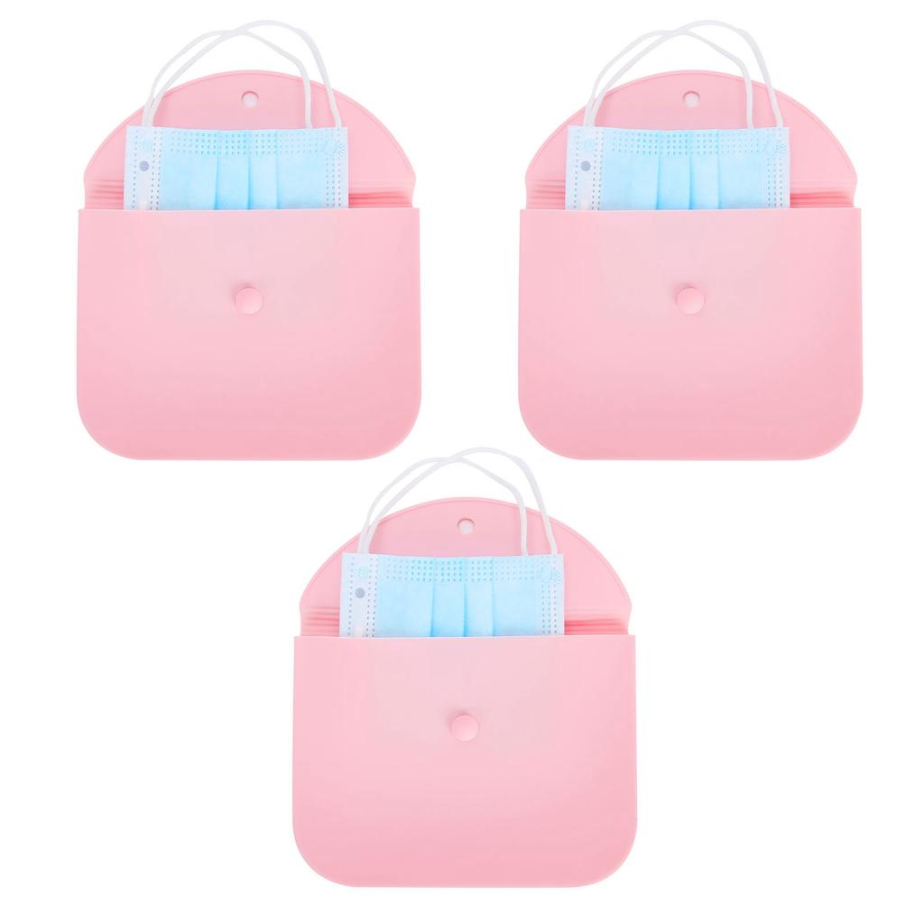 3 Pièces Sac de Rangement pour Masque Buccal Portable Anti-poussière Réutilisable Silicone Étui pour l'Extérieur(Rose )