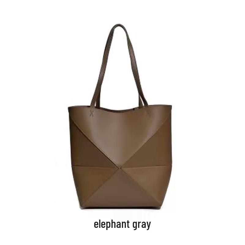 Geometric Genuine Leather Women`s Tote: Large