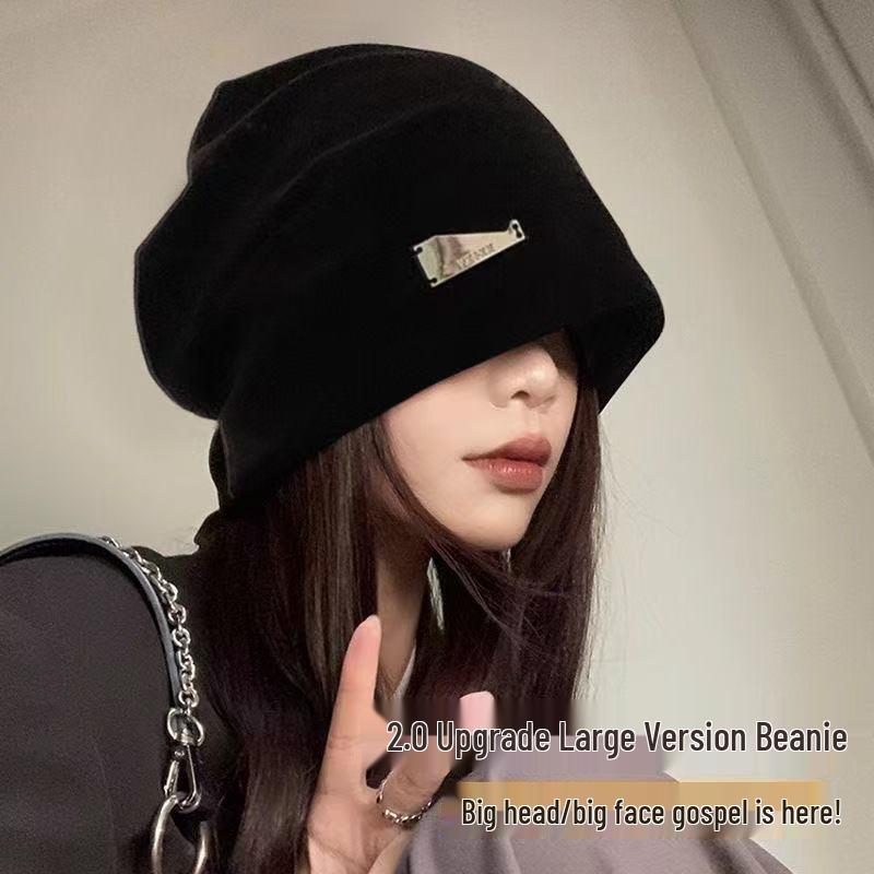 Korean Style Oversized Beanie with Slimming Effect - Versatile Autumn/Winter Ear Protection Hat for Women