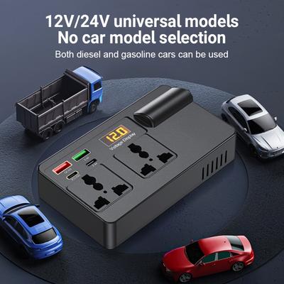 200W Car Power Inverter with 4 USB Ports 110V AC Car Plug Adapter Fast Charger 12V DC To AC Converter Type-C QC 3.0 Car Charger Adapter