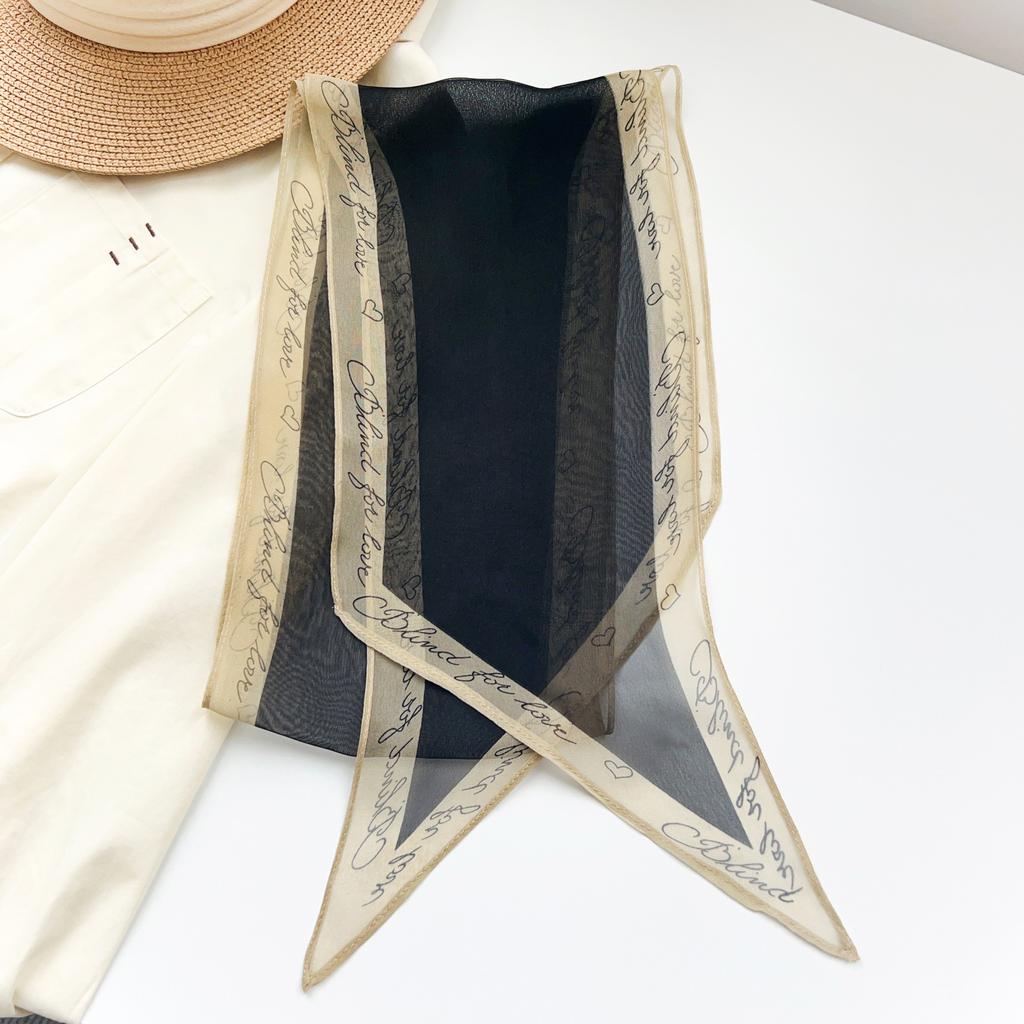 Korean Design Letter Lace Chiffon Streamer Silk Scarf Summer Thin Yarn Atmosphere Versatile Neck Small Scarf