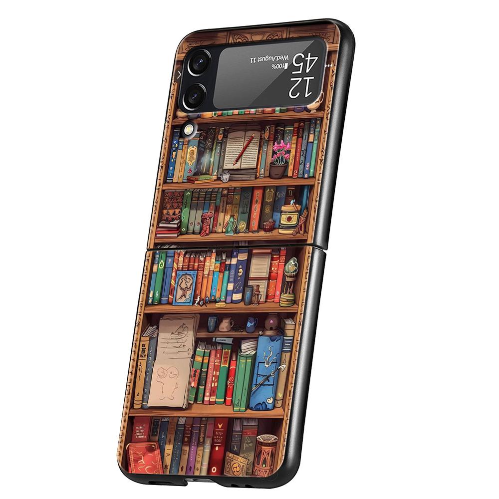 Read Books illustration Hard PC Phone Case For Samsung Galaxy Z Flip 6 5 4 Black Cover For Galaxy Z Flip 3 Foldable Shockproof Z Flip 6