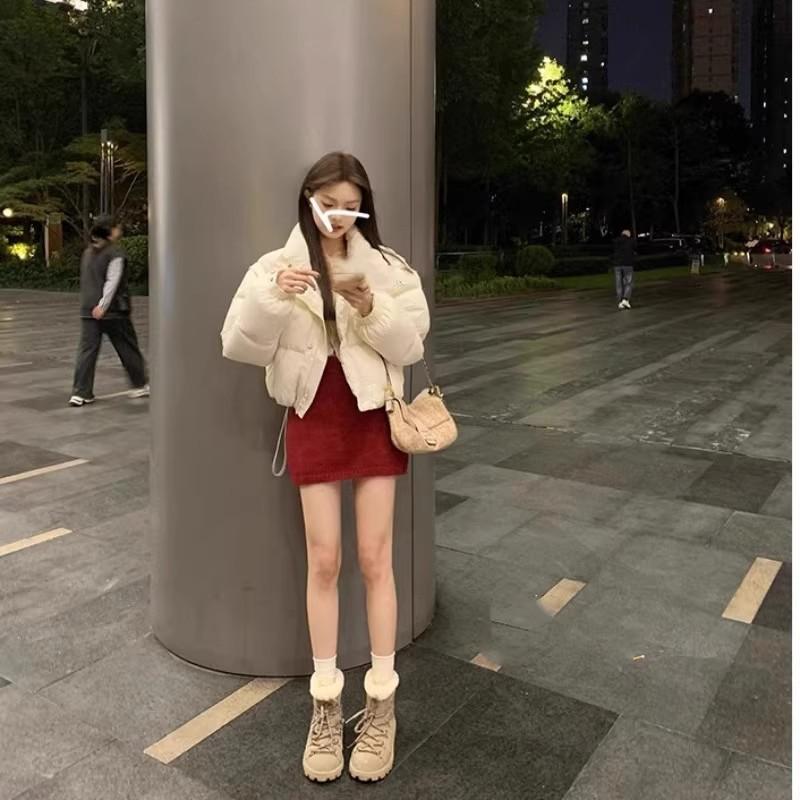 Cowhide version~ Warm lamb wool cotton shoes strap design round head winter snow boots women's short boots