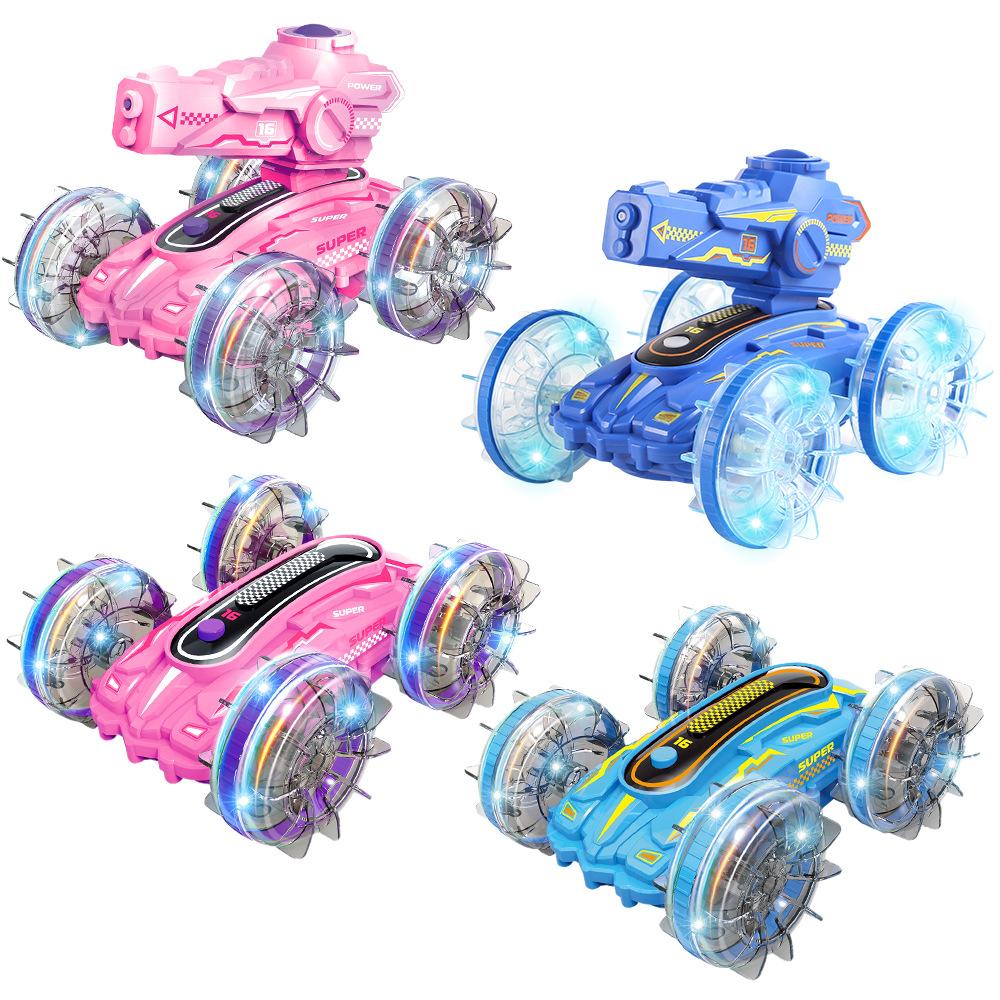 Children'S Amphibious Stunts 2.4G Remote Control Car Lights Four-Wheel Drive Off-Road Vehicle Self-Priming Water Shooting Electric Toy Car
