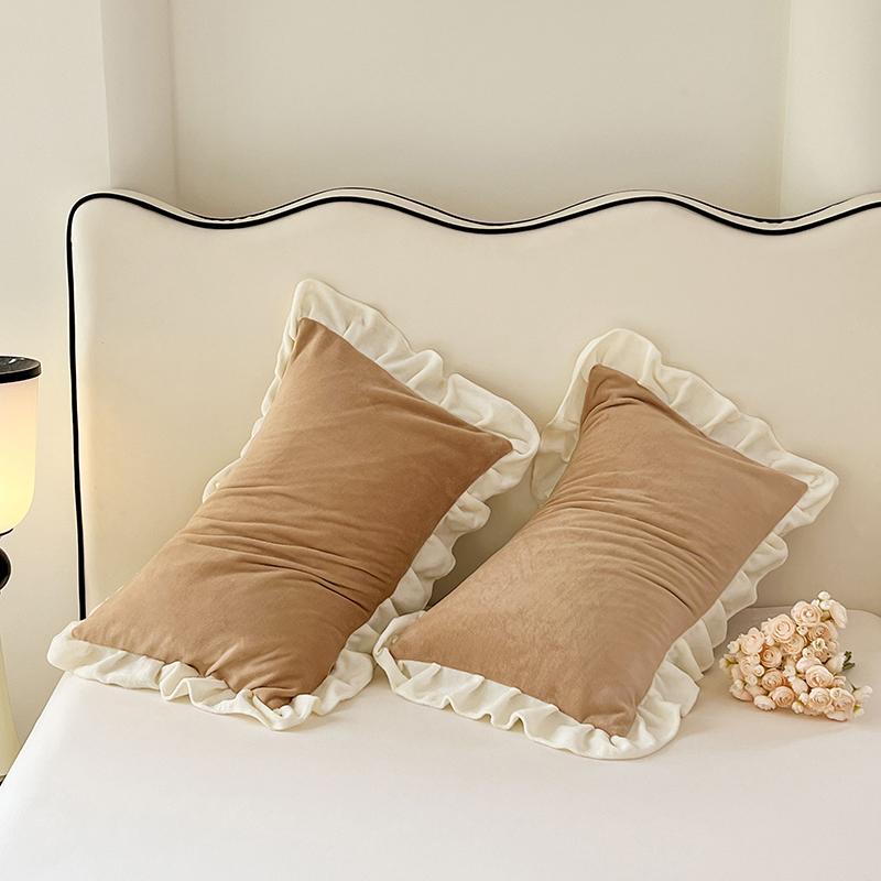 2 szt. Pojedyncza poszewka na poduszkę Miękka Ciepła Jesień/Zima Kryształowy Aksamit Flanelowa/Polarowa Poszewka na poduszkę Jednolita Kawa Camel 48*74cm Bez Wypełnienia