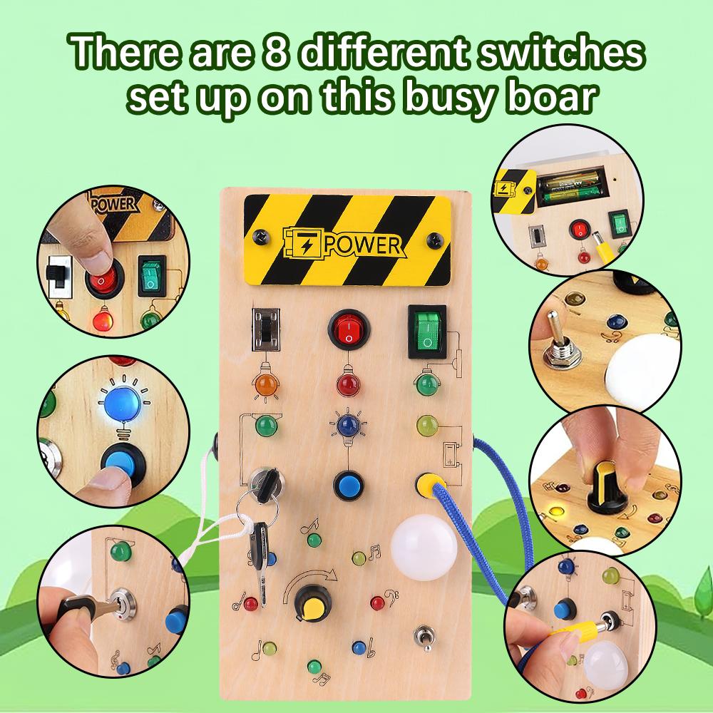 Montessori Busy Board Sensorisches Spielzeug Schalter Lichtschalter Steuerplatine Holz mit LED-Licht Reiseaktivitäten Kinderspiele