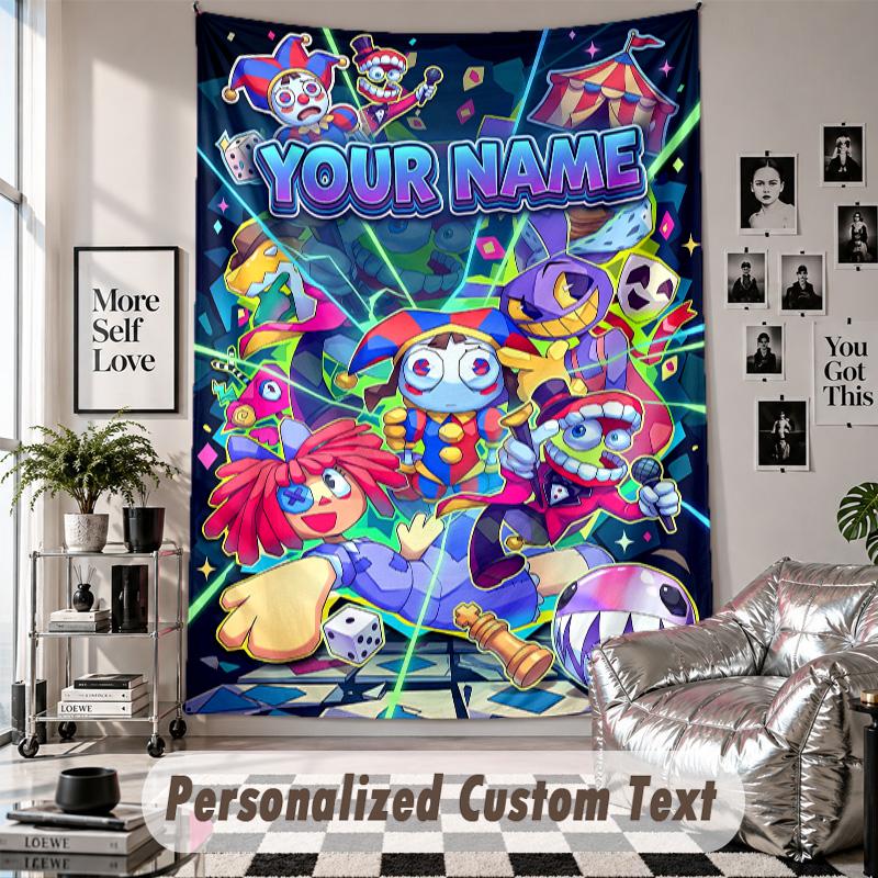 Wall Hanging Tapestry With Custom Name & Text, The Amazing Digital Circus Decorative Tapestry For Bedroom
