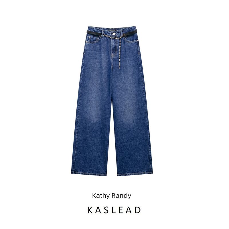 Kaslead New Arrival Women's Clothing Fashion Style Fashion All-Match Matching Belt Mid Waist Wide Leg Denim 6147160