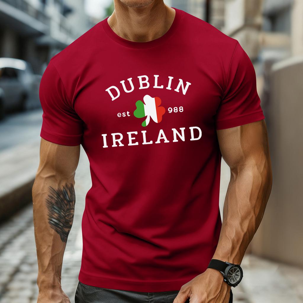 Men's Holiday Print Round Neck Short Sleeve Top Casual Sports Top