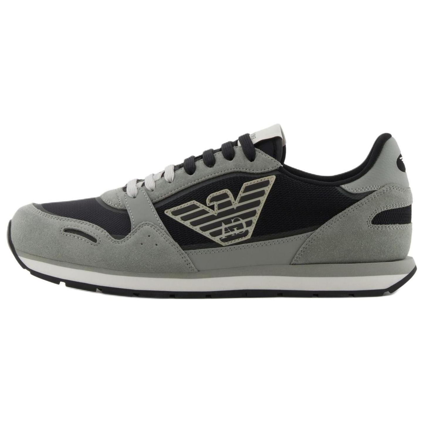 Emporio Armani Leather Round Toe Lace-Up Low-Top Casual Shoes Men sneakers Green Black X4X537XN730U549 42.5
