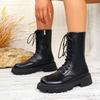 Women's Fashion Round Toe Square Heel Lace-up Side Zipper Mid-tube Retro All-match Street Style Autumn Women Boots 36-41