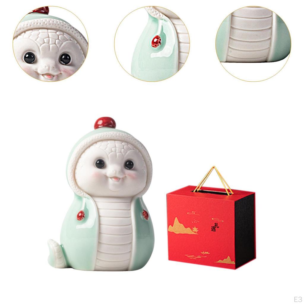 Spring Festival Ceramic Snake Statue Shelf Decoration Lovely Decorative Small Sculpture for