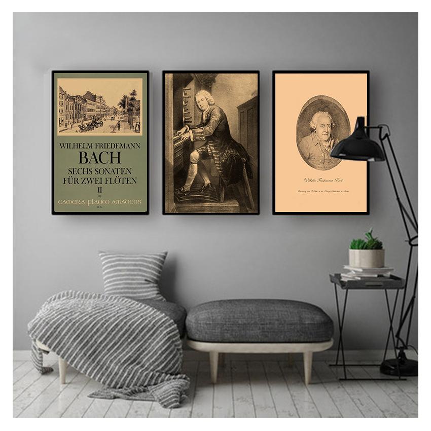 Canvas Painting Vintage Wall Pictures Kraft Poster Coated Stickers Home Decor Gift Johann Sebastian Bach German Musician