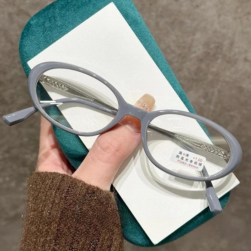 

Neutral Retro Oval Frame Reading Glasses Anti-blue Light High-definition Farsighted Glasses Fashionable Ultra-light Glasses 0 серый
