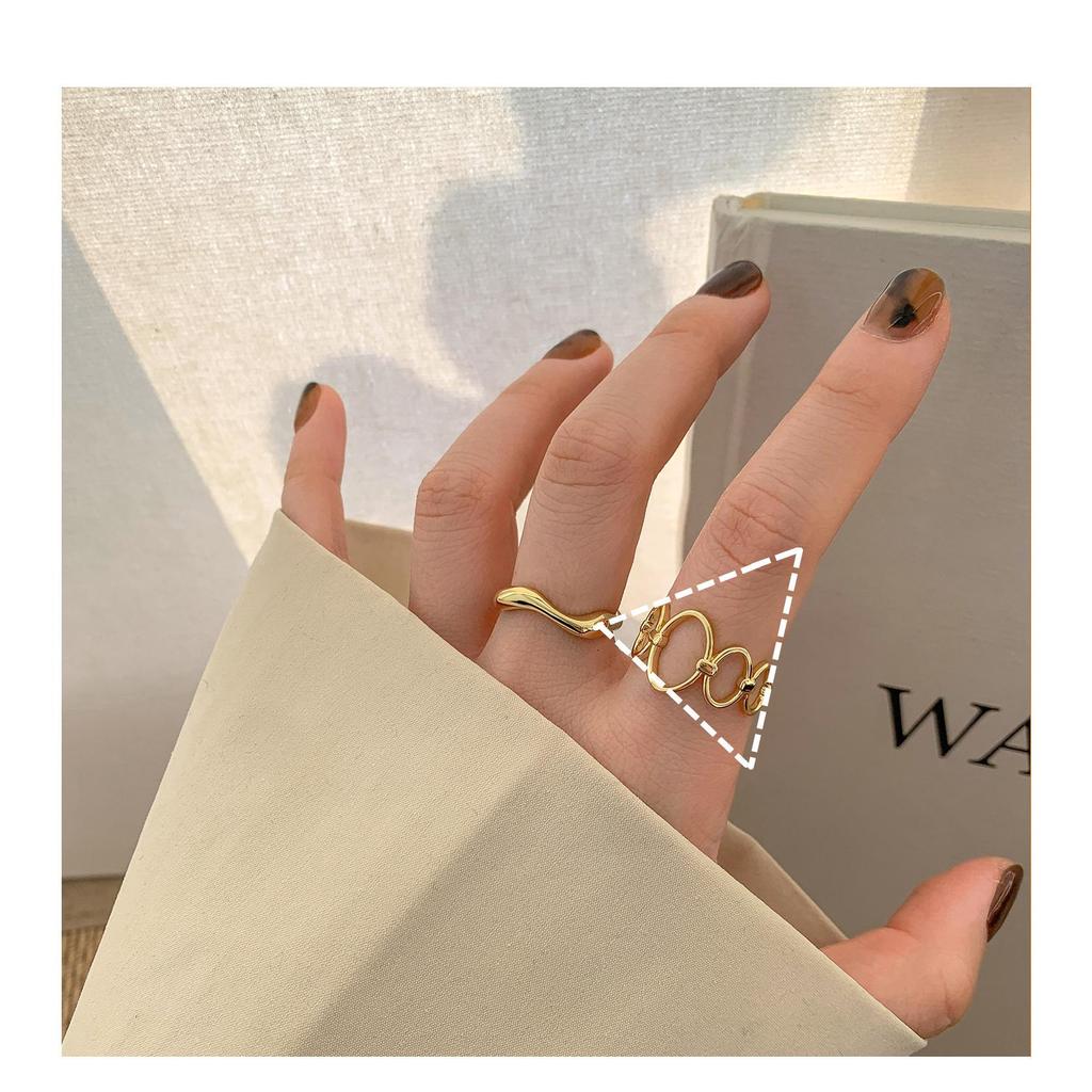 Korean Style Geometric Irregular Square Patchwork Ring - Adjustable Retro Creative Index Finger Ring for Women