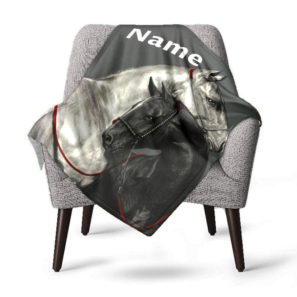 Horse Art Home Customize Your Name Blankets Comfortable Soft Lightweight Multiseasonal Blanket For Picnics Sofas Offices Beds Living Rooms Perfect