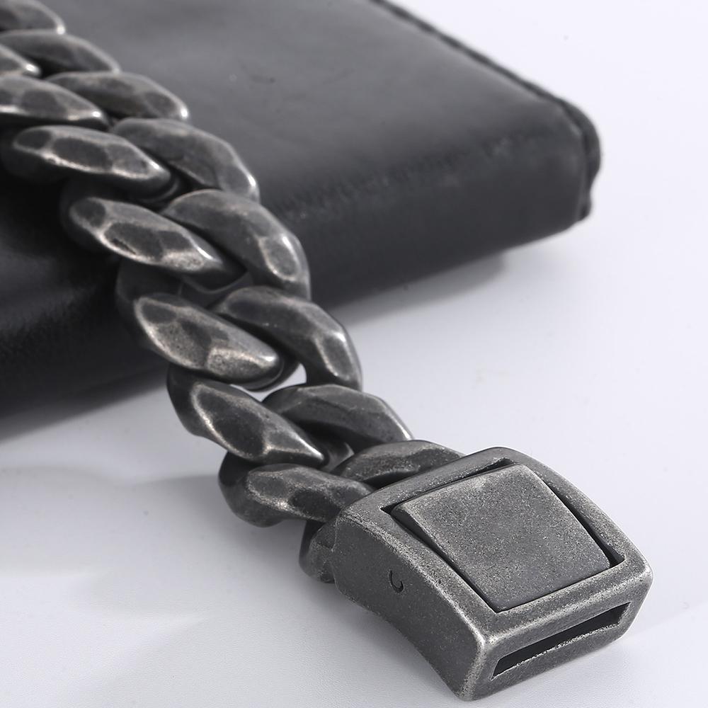 Vintage Schwarzes Cuban Link Kettenarmband für Herren 19 mm Breite Edelstahl Herrenarmband Modeschmuck-Accessoire für Männer