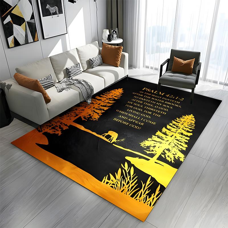 Golden Forest with Psalm 42:1-2 Verse Patterned Carpet a Non Slip Rug Suitable for All Seasons and Any Setting, Gift