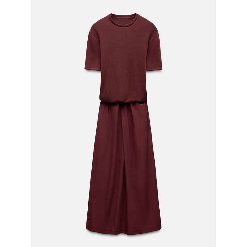 Za2025 Spring New Women's Clothing Fashion Elegant Stitching Short Sleeve Round Neck Midi Skirt Long Dress 0858464