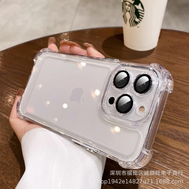 Electroplating Transparent Soft Case Is Suitable for iPhone16 Mobile Phone Case All-inclusive Lens Film Tpu Four Corners Anti-drop Apple 15Pro