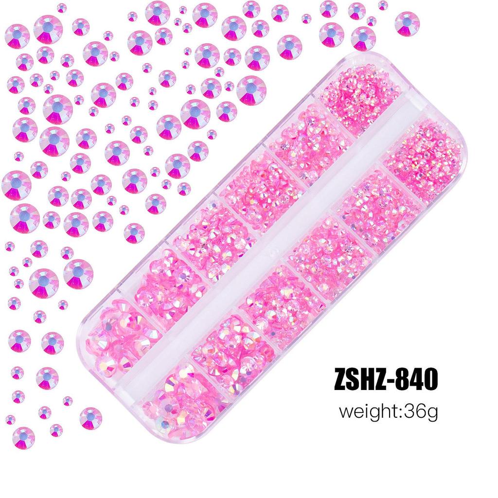 12-Fächer-Box mit gemischten Acrylharz-Strasssteinen mit flachem Boden für DIY Bären-Nagelkunst