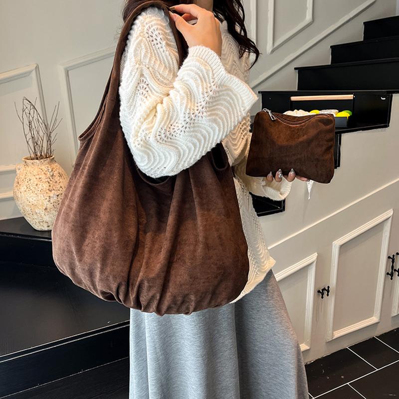 Yogodlns New Suede Tote Bag Women's Retro Matte Shoulder Bag High-end Large-capacity Commuting Versatile Shopper Handbags