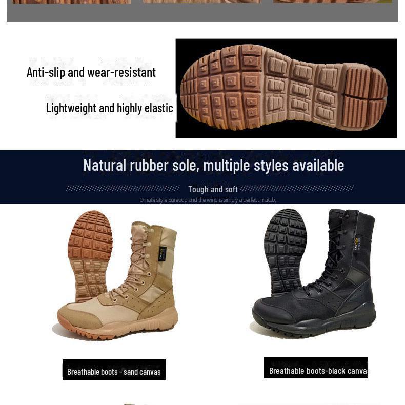 Summer Ultra-Light Breathable High-Top Desert Canvas Combat Boots - Lightweight Military-Style Outdoor Shoes with Zipper