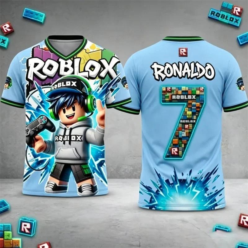 Roblox Children T-Shirt Custom Ronaldo Name Number 3D Print Jersey Style Short Sleeve Casual Kids Summer Sportswear for Fans