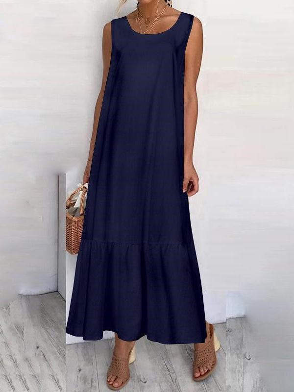 2025 European Summer Cotton Linen Sleeveless Loose Fit Plus Size Dress