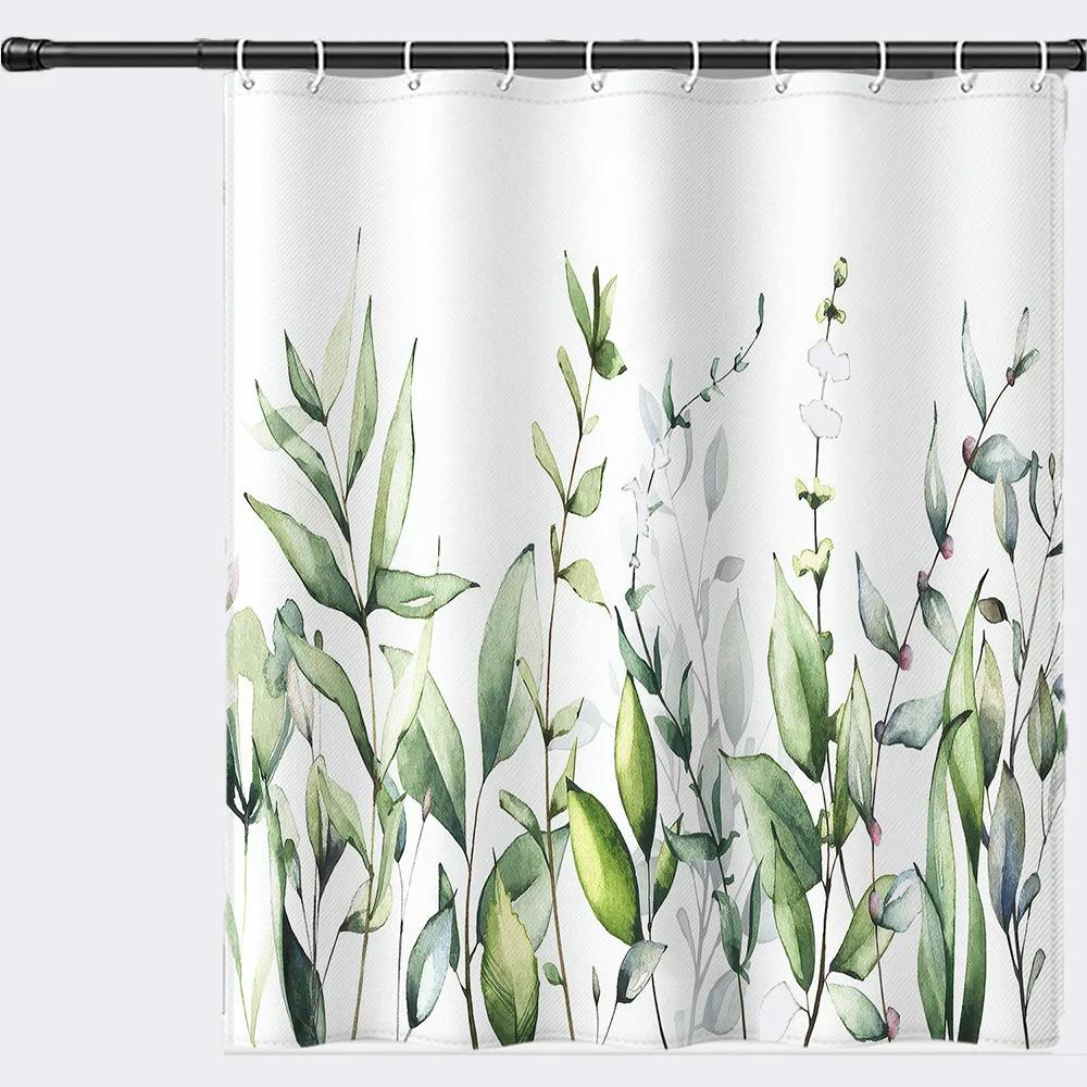 Digital Printing Polyester Pongee Shower Curtain Waterproof Mold Proof Bathroom Decorations  Shower Curtain Manufacture